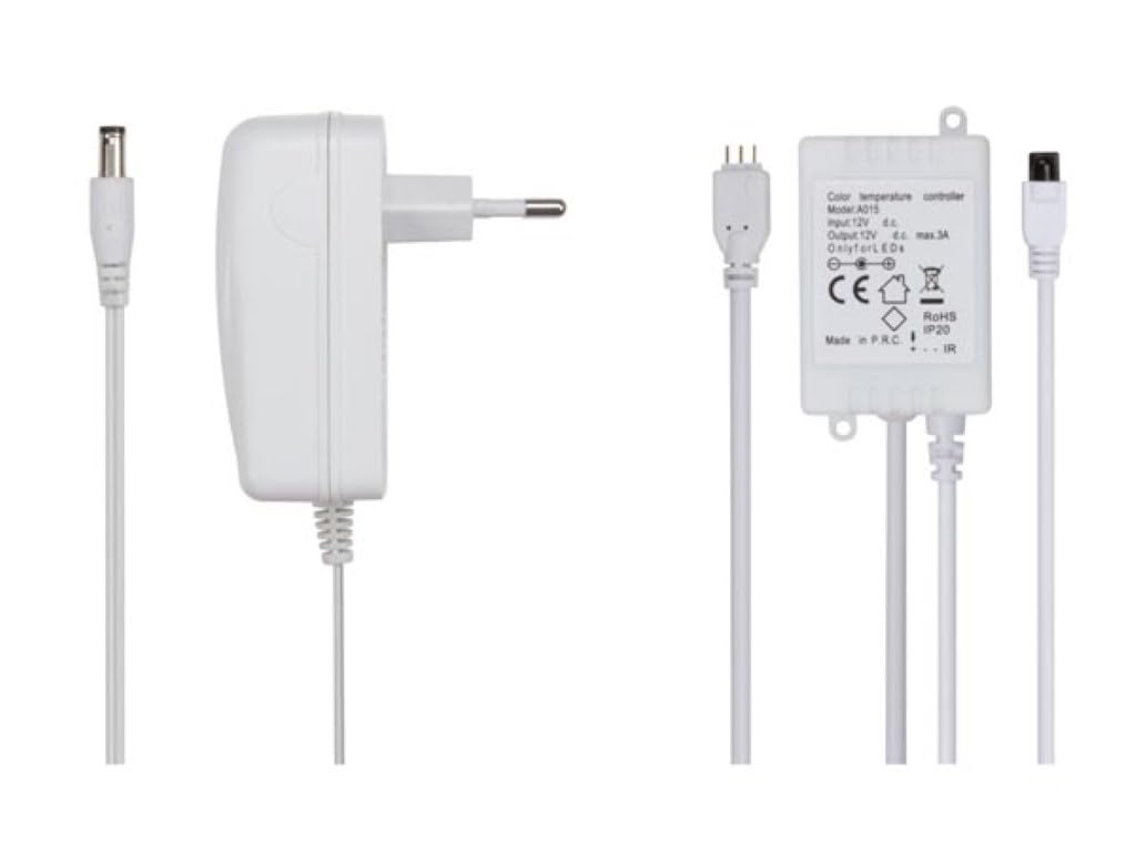 Perel Set con striscia LED, controller e alimentatore, 300 LED luminosi 3528, 5 m, bianco caldo e freddo