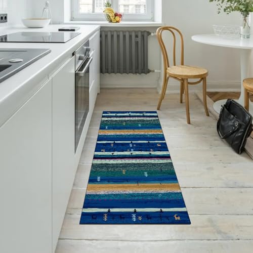 Alfombra de pasillo azul 50x80 cm lavable y antideslizante 5
