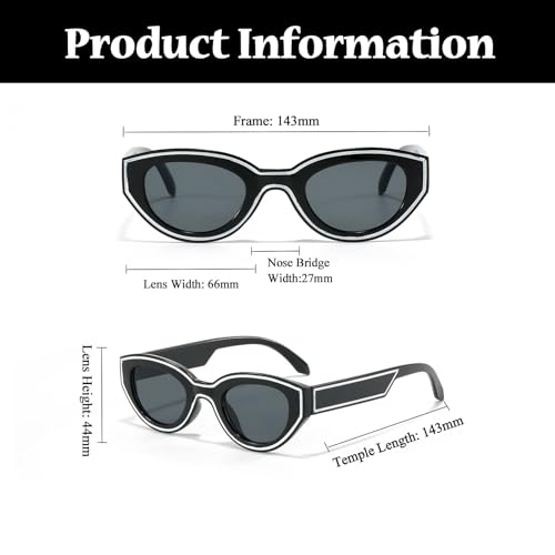 LJCZKA Retro Oval Sunglasses for Women Vintage 90s Cat Eye Sun Glasses Trendy Small Oval Cateye Line Shades4