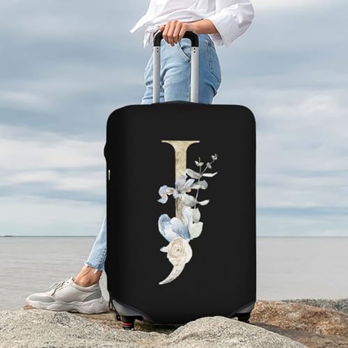 Personalized Suitcase Protector Luggage Cover with Name,with Floral Letter Black Luggage Washable Stretch Suitcase Protector Anti-Scratch Travel Suitcase Cover Fits 18-32 Inch Travel Trolley 7