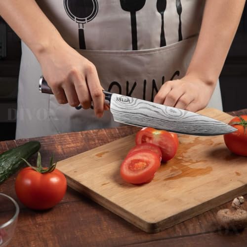 Image of DIVOX Damascus Chef Knife, Ultra Sharp Kitchen Knife, 8 inch Professional Chef's Knife, German High Carbon Stainless Steel Meat Vegetable Cutting Knives with Ergonomic Handle