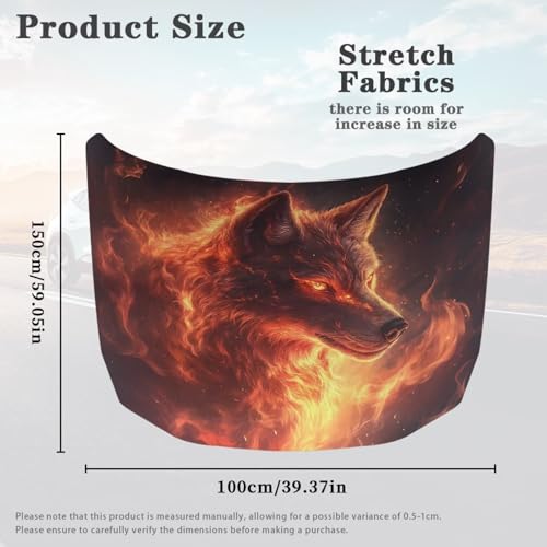 Image of Flame Wolf Design Car Hood Cover Polyester,Engine Protection Cover,Elastic Fabrics Can be Washed,Car Bonnet Banne