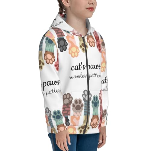 Cat Paws Kids Pullover Hoodies Boys Zip Up Sweatshirts Girls Athletic Clothes with Pocket4