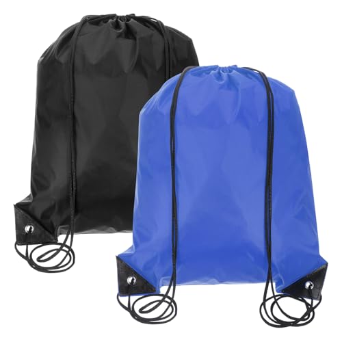 PATIKIL Mochila com cordão, pacote com 2 sacos esportivos apertados para esportes, academia, ioga, viagem, natação, praia, preto, azul safira, Preto, azul safira