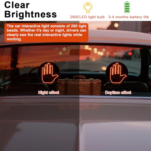 Image of STHIRA Car Rear Windshield Window Light with Remote Control for Creative Smiley Face and Hand Gesture LED Decorative Display, 8 Visual Patterns, USB-C Plug and Go, Battery Operated (No Battery