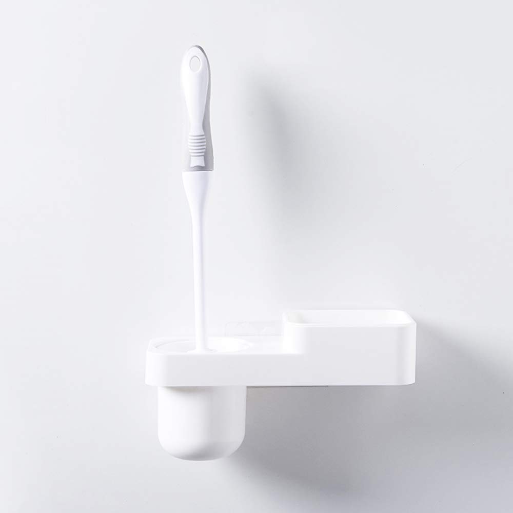 Chlyuan-hm Compact Toilet Brush Bathroom Plastic Toilet Brush Set Free Punching Wall Mounted Toilet Brush Holder Toilet Agent Rack for Bathroom Toilet (Color : White)