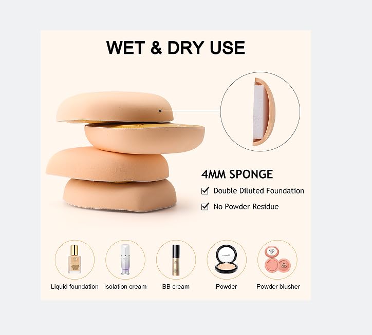 Miniatura 7 de Juego de 2 esponjas de cojín de aire ultra suaves para maquillaje, sin látex, para base, líquido, crema y polvo, agradable al tacto y multiusos