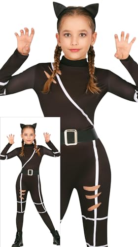 FIESTAS GUIRCA Traje de gato preto para menina - inclui diadema com orelhas de gato, macacão preto e cinto - disfarces de Halloween para meninas dos 7 aos 9 anos