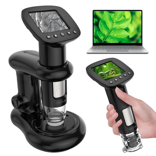 Microscopio digital con pantalla de 2 pulgadas para adultos y niños, lupa de monedas con luz y soporte estable, lupa de microscopio aficionado 100X, lupa de bolsillo para coleccionistas