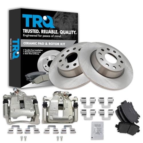 Image of TRQ Rear Brake Pad and Rotor Set Ceramic Rotors Calipers | For 2009-2016 Volkswagen CC 2009-2010 Passat 2009-2018 Tiguan 2018 Tiguan Limited
