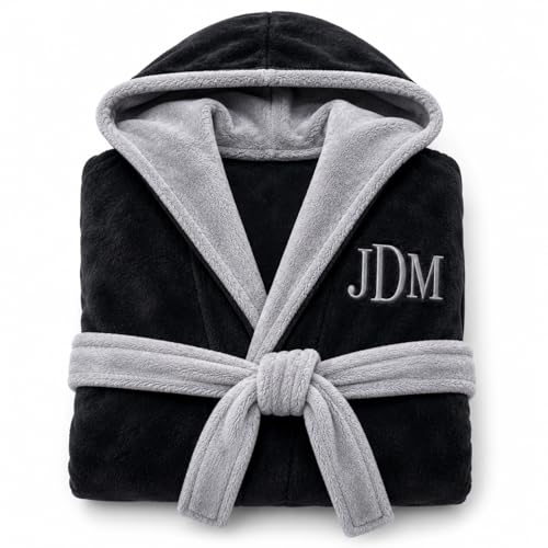 Product Image of the Lotus Linen Personalized Men's Plush Robe - Luxury Hooded Fleece Bathrobe with Custom Embroidery