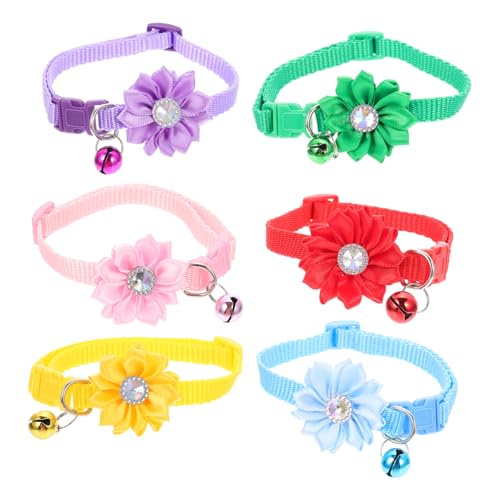 JOINPAYA 6個 花デザイン点ペット首輪 猫用調節可能鈴付き軽量ネックレス かわいい装飾 小型犬 猫向けパーティーや写真撮影に