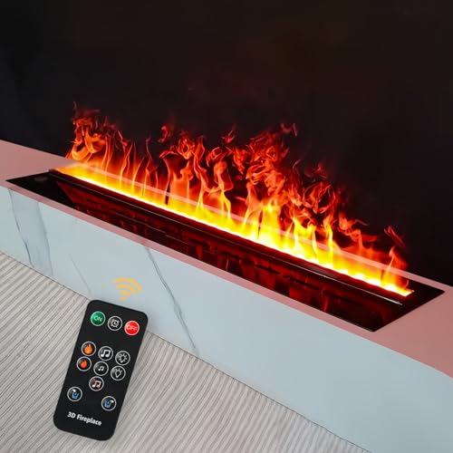 Electric Fireplace 3D Water Vapor Fireplace Recessed Realistic Atomized Flame, with Water and Remote Control Electric Steam Fireplace Stove (Size:L47.24x W7.87x H8.27 in)