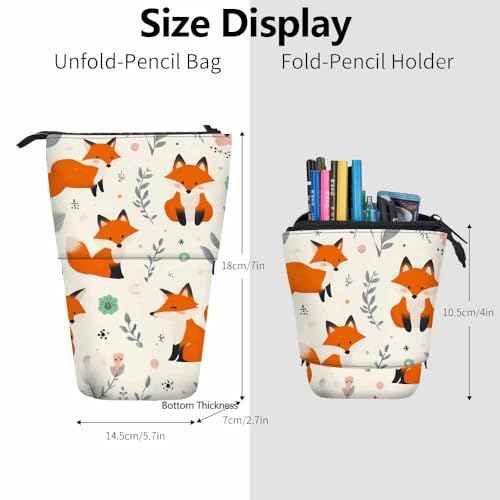 Image of Swono Foxes Flowers Pencil Case Lovely Cute Fox Leaf Standing Pencil Case Pencil Holder Pencil Pouch Cosmetics Pouch Makeup Office Bag Beige