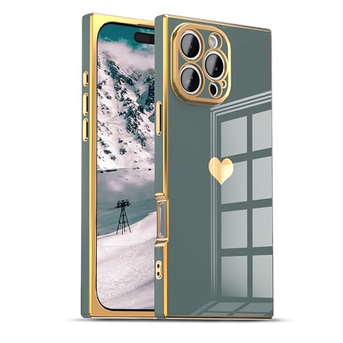 IAIYOXI Case for iPhone 12 Pro Max - Rectangle Design, Full Camera Protection, Cute Heart Pattern, Electroplated Reinforced Corners, Shockproof Edge Bumper,Compatible with iPhone 12 Pro Max,Blue Gray by IAIYOXI - Used condition - US$7.89