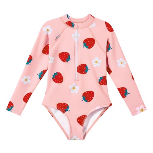 Image of Zando UPF50+ Girls Long Sleeve One Piece Swimsuit with Zipper - Rash Guard for Teens Toddler Kids 2-15 Years