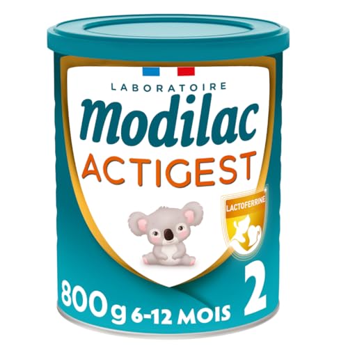Modilac Actigest Lf+ 2 - Lait de suite en poudre- Formule Épaissie et Enrichie en Lactoferrine d’origine bovine - Fabriqué en France Sans Huile de Palme – 2ème Age, de 6 à 12 Mois – Pack de 800g