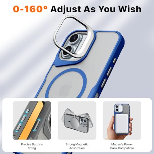 Image of eller sante Roxane Magpro Back Cover Case for iPhone 16 Plus Scratch Resistant Camera Screen Protector TPU Shockproof with Stand Holder Mag-Safe Wireless Charging- Blue