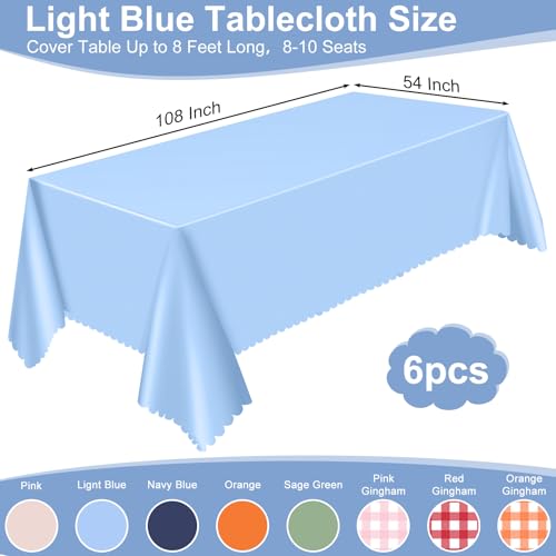 Image of NatNarr 6 Pcs Light Blue Tablecloth, Scalloped Baby Blue Table Cloths