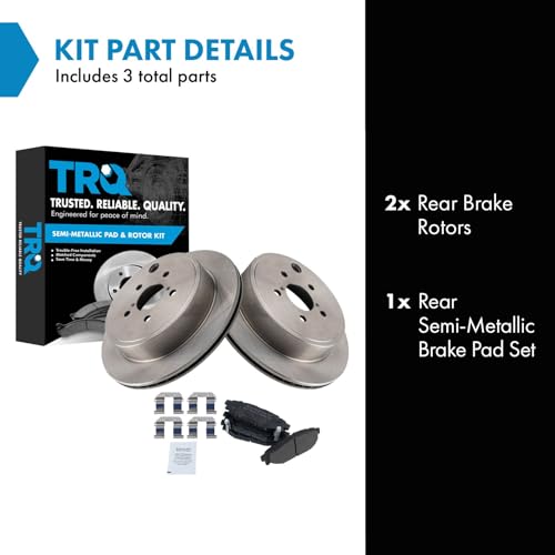 Image of TRQ Rear Brake Pad and Rotor Set Semi Metallic Rotors Compatible with 2010-2014 Subaru Legacy