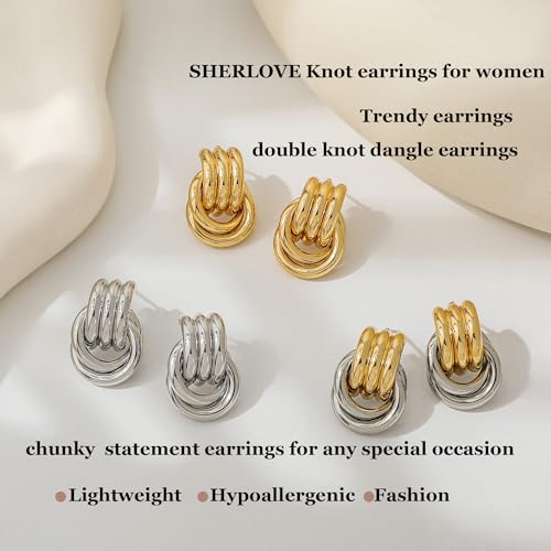 SHERLOVE Gold Plated Double Knot Earrings for Women Chunky Statement Drop Dangle Earrings Trendy Lightweight Hypoallergenic Fashion Gold Plated Jewelry by SHERLOVE - Image 5