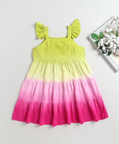Image of The Magic Wand Kids Girls Tie Dye Casual Dresses, Knee Length Singlet Strap Fit & Flared Cotton Once Piece Stylish Frocks for Summer Season