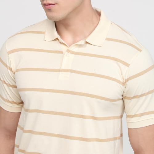 Image of Raymond Men Modern Fit Stripe Pattern Pure Cotton Polo Neck Half Sleeve Casual T-Shirt