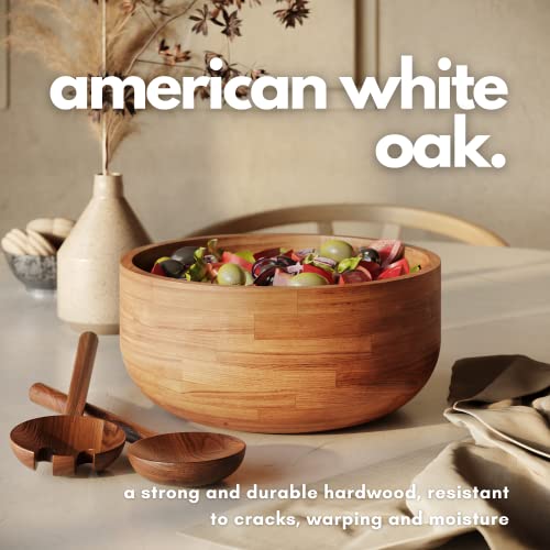 Ziruma Premium Large White Oak Wooden Bowl Set With Ceramic Serving Bowls. Shallow Bowls Ideal For Pasta, Salad And Soup - Set Of 4. Includes American Walnut Wood Serving Utensils #TOP1