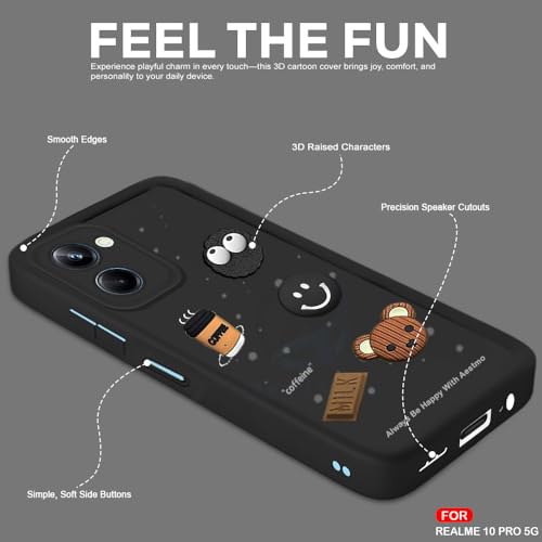 Image of AESTMO Back Case Cover for Realme 10 Pro 5G Cover | Cute Fun Cartoon 3D Ball | Coffee Silicone Case | Full Body Protection | Camera Protection Back Cover for Realme 10 Pro 5G (Black)