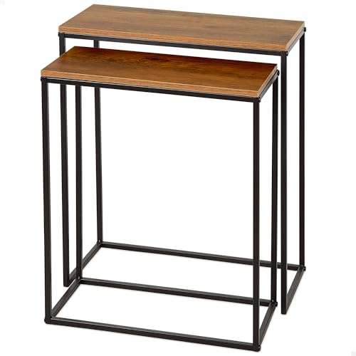 AKTIVE MAX Home Set 2 mesas auxiliares de Nido, 50x25x60 cm, Mesita Cuadrada, Decoración para salón, Comedor, Oficina, Madera, Estructura metálica Negra, Estilo Industrial (18509)