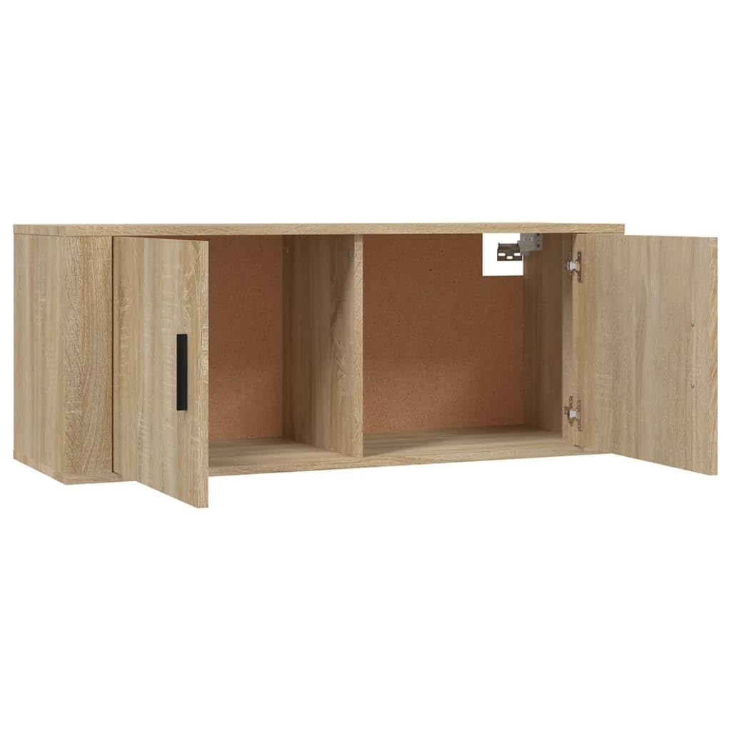 Naścienna szafka pod telewizor dąb Sonoma, 100 x 34,5 x 40 cm, pływający regał na media, wytrzymała konsola z 2 półkami, do salonu, stabilna, uniwersalna podstawka pod telewizor