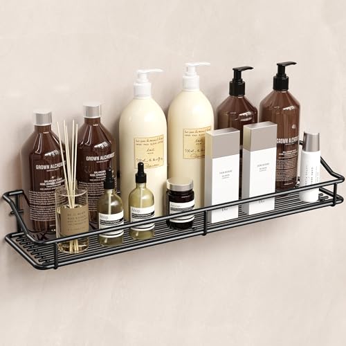 Orimade Adhesive Bathroom Shelf Organizer Shower Caddy Storage Basket Kitchen Spice Rack No Drilling SUS304 Stainless Steel Rustproof, 15.75 inch, Black