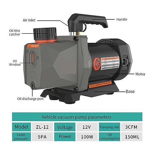 Bomba de vacío para refrigeración automotriz y climatización doméstica, con motor de cobre sin escobillas, voltaje 12 V, caudal 3 CFM, presión final 5 Pa miniatura 2