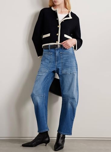 Image of EVALESS Barrel Jeans Women Baggy Stretchy Cropped Denim Pants