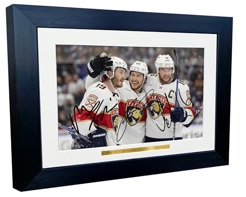 Kitbags & Lockers 12x8 A4 Matthew Tkachuk Brandon Montour Aleksander Barkov Florida Panthers NHL Autographed Signed Signature Photo Photograph Picture Frame Ice Hockey Poster Gift, Black