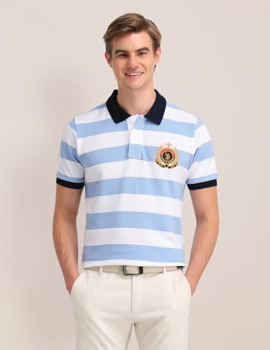 Image of U.S. Polo ASSN. Striped Slim Fit Polo T Shirts for Men - 100% Cotton, Half Sleeves Mens Tshirt