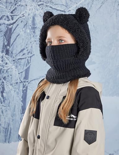SEAUR Girls Winter Hats Balaclava Mask Windproof Warm Fleece Face Mask Hat for Kids 4-10T3