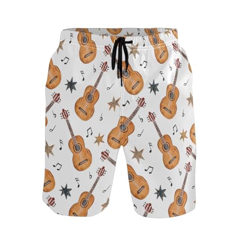 Eionryn Men's Swim Trunks Acoustic Guitar Stars Beach Shorts Quick Dry Swim Board Shorts Bathing Suits S