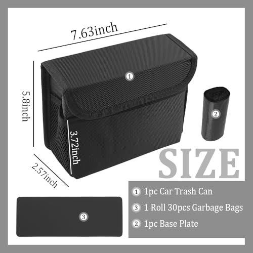 Image of Upgraded Magnetic Car Trash Can with Lid,Mini Hanging Car Trash Bin with Mesh Pocket & 30PCS Garbage Bag,Collapsible Cars Garbage Can as Cars Storage Organizer for Most Auto