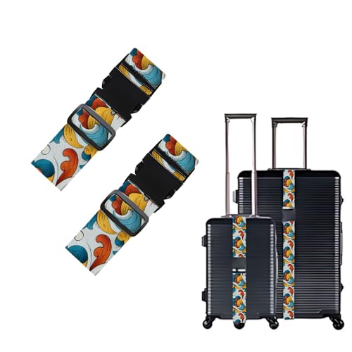 Image of 2 Pack Luggage Straps for Suitcases, Adjustable Travel Belt with Buckle, 2 inch Wide Heavy Duty Suitcase Straps for Summer Vacations, Graduation Trips, Colorful Wave Pattern Accessories, Multi