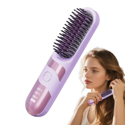 Plancha De Pelo Portátil - Cepillo Rizador Sin Cables - Aliador Inalámbrico Anti-Encrespamiento 2 en 1 para Estilización Rápida Diaria