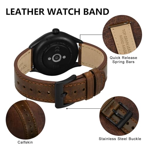 BISONSTRAP Leather Watch Straps, Classic Oil Waxed Leather, Quick Release Replacement Band for Men and Women, Band Width 18mm 20mm 22mm