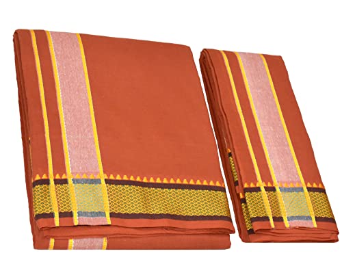 Image of TUNI MANI Men's Panchakacham Dhoti with Angavasthram with Zari Border, Cotton, Size: 9 X 5 (4.0mtr Dhoti, 2.25mtr Towel)