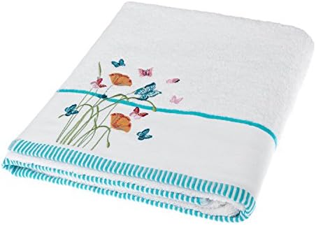 HOMESCAPES 100% Turkish Cotton 'Floral Butterfly' White Bath Towels Set Colourful Butterfly and Flowers