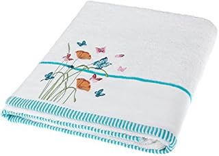 HOMESCAPES 100% Turkish Cotton 'Floral Butterfly' White Bath Towels Set Colourful Butterfly and Flowers