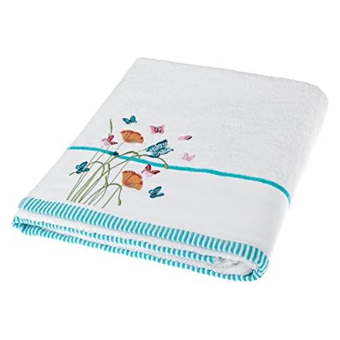 HOMESCAPES Floral Butterfly White Bath Sheet Cover