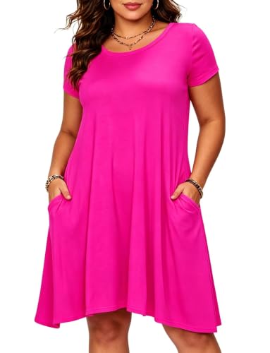 Image of Afibi Womens Short Sleeve Loose Pockets Dress Casual Swing T-Shirt Dresses