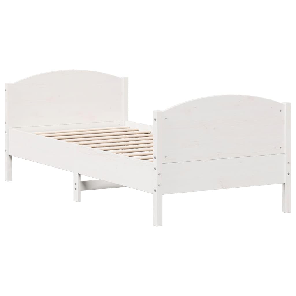 vidaXL Estructura de Cama con Cabecero, Somier de Listones de Invitados, Armazón de Cama, Mueble para Dormitorio, Madera de Pino Blanco 90x190 cm