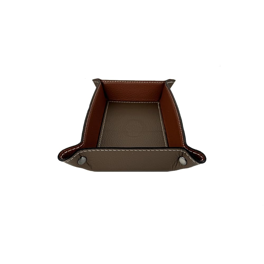 FrasiBags Vaciabolsillos de Piel Made in Italy, Bandeja de Valet Porta Objetos de Piel, Organizador de Escritorio Rectangular Medio (Taupe/Marrón)