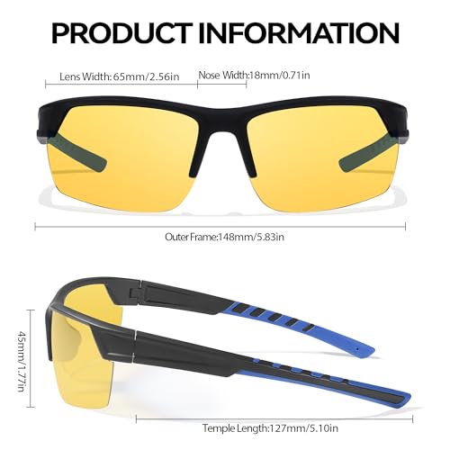 LVIOE Sports Night Vision Pro Glasses Men Women Yellow Anti Glare Polarized Night Driving Glasses Enhance Contrast N30804